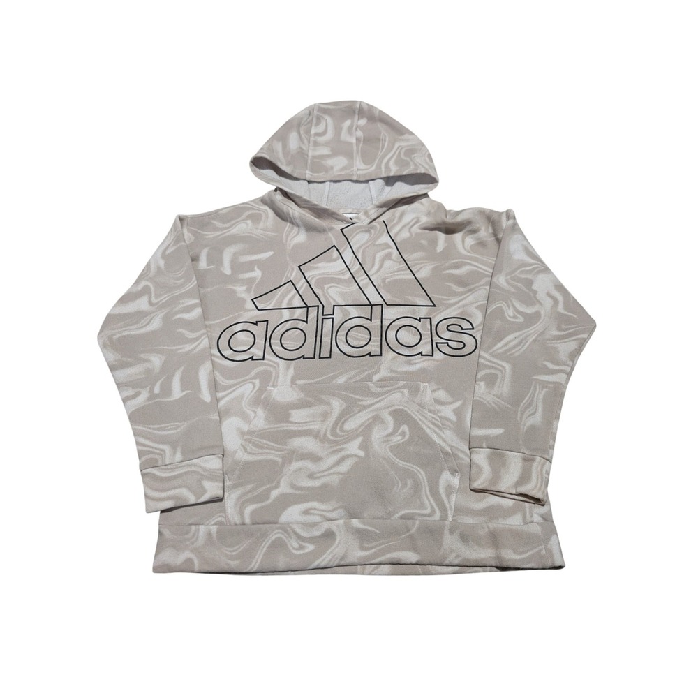 Adidas‎ Girls Large 14 Hoodie Tan Marble Swirl Logo Pullover Sweatshirt